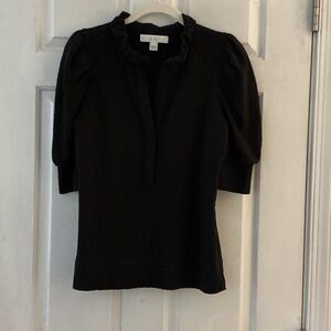 Lilly Pulitzer Elsey Black Noir wavy Knit Jacquard Puff Short Sleeve Top EUC S